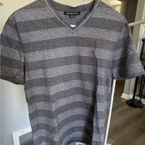 Michael Kors Gray Striped V-Neck Tee